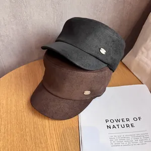 Japanese style suede flat-top equestrian caps in black and brown colors for women