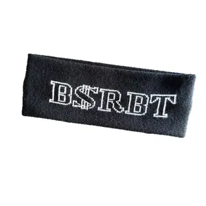 Elastic black knitted headband for women with white embroidered B$RBT letter logo