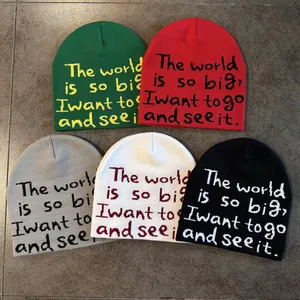 Bonnet Unisexe en Tricot Acrylique Avec Slogan Lettre Chaud Bonnet d'Hiver Extérieur Pour Hommes Et Femmes