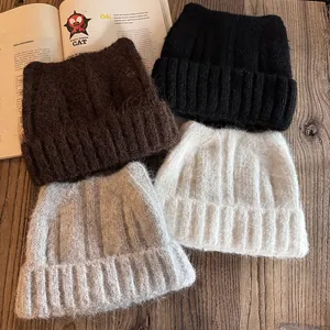 Stile Giapponese Carino Orecchie di Gatto Cappello di Maglia Beanie per Donna Autunno Inverno Caldo a Costine Acrilico Finto Mohair