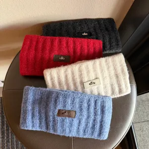 Women's Knitted Woolen Headband Warm Winter Ribbed Hair Band With Leather Label Solid Color Windproof Ear Warmer Headwrap