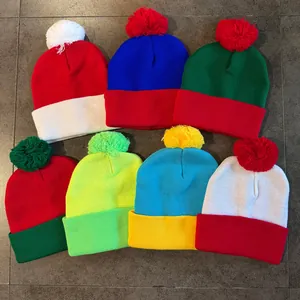 Winter Knitted Beanie Hat For Women Men Contrast Color Pom Pom Ribbed Warm Knit Skull Cap Outdoor Casual Cold Weather Hat