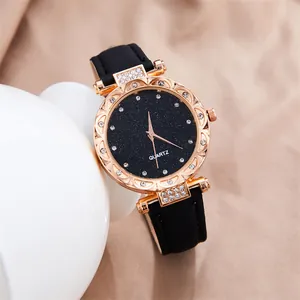 Reloj de Cuarzo para Mujer con Esfera de Cielo Estrellado Caja de Aleación de Diamantes de Imitación Correa de Cuero Sintético Reloj