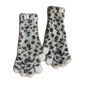 Leopard-Plüsch-Strickhandschuhe für Damen mit Touchscreen-Design und weicher Kunstfell-Textur