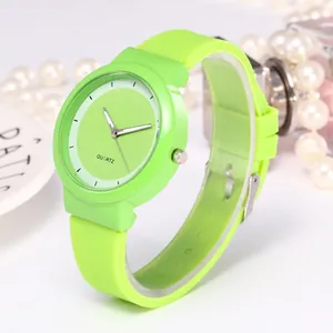 Minimalist light green silicone watch with quartz movement and a modern Korean style dial