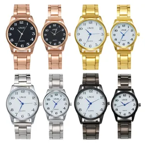 Montre à Quartz de Mode pour Couple Bracelet en Acier Allié Chiffres Arabes Analogique Décontracté Affaires Montre-Bracelet pour Hommes Femmes Bijoux