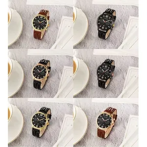 Collection of men's quartz watches with leather straps and date window in six color styles