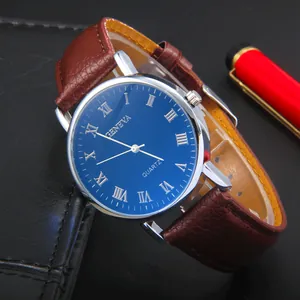 Men's Fashion Quartz Watch With Roman Numerals Alloy Case Faux Leather Strap Casual Business Round Dial Wristwatch