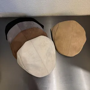 Minimalist faux suede newsboy caps for women in multiple retro solid colors for autumn