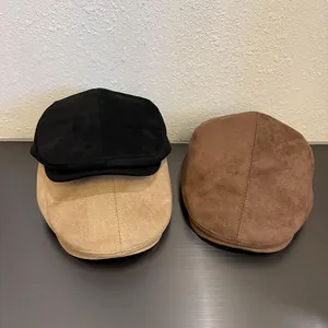 Women Faux Suede Newsboy Cap Retro Solid Color Flat Cap For Autumn Winter Warm Casual Fashion Commute Beret Hat