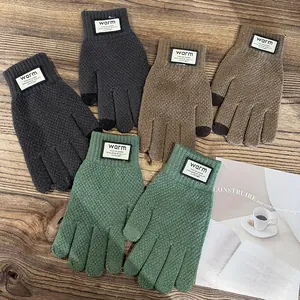 Winter thermal knit gloves for men with touchscreen tips and fleece lining in five colors