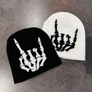Unisex Skeletthand Geste Strickmütze Acryl Streetwear Warme Winter Pullover Skull Cap Für Herren Damen Schwarz Weiß