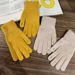 Winter gebreide handschoenen voor dames met touchscreen-functie in geel, beige en grijs