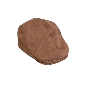 Brown suede flat cap for women with classic stitching and a minimalist retro style