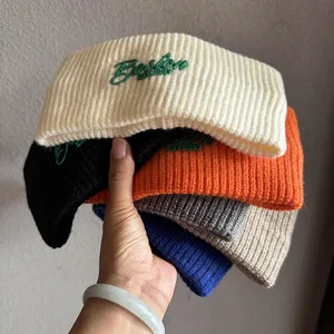 Retro Knitted Headband With Boston Embroidery Winter Warm Ribbed Hair Band For Women Men Casual Sports Outdoor Headwrap