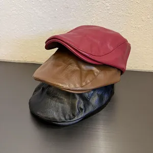 Retro PU Leather Beret Hat For Women British Style Flat Cap Ivy Cap Autumn Winter Painter Hat Fashion Headwear Accessory