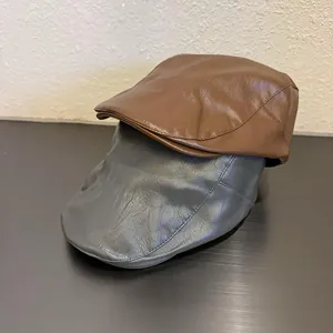 Classic British retro PU leather flat caps in dark brown and iron grey for men