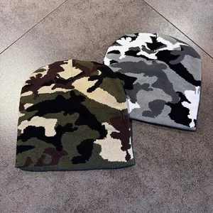 Berretto in Maglia di Acrilico Caldo Invernale per Uomo Donna Casual Motivo Mimetico Senza Tesa Jacquard Skull Cap Accessori Sportivi All'aperto