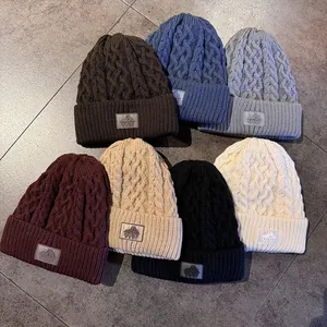 Heren Winter Gebreide Beanie Met Kabelpatroon En Dikke Fleece Voering Warme Acryl Omgeslagen Muts Outdoor Winddicht Koud Weer Muts
