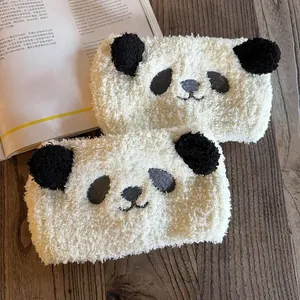 Bandeau Panda Mignon en Peluche Chenille Douce Bandeau de Lavage du Visage Large Bandeau pour Femme Maquillage Douche Quotidien