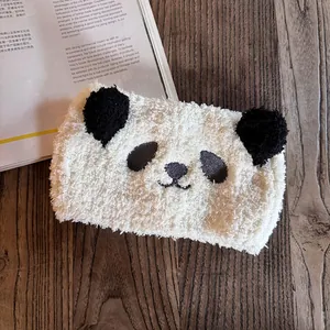 Bandeau panda mignon en peluche pour laver le visage en polaire corail blanche douce