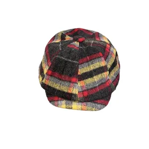 Classic colorful plaid newsboy cap in warm wool blend for men and women during autumn