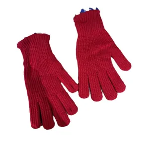 Winter knitted fingerless gloves in deep red with ribbed windproof cuffs for warmth