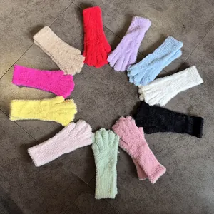 Damen Winter Handschuhe Warm Nerzimitat Touchscreen Weich Plüsch Dick Gestrickt Einfarbig Outdoor Thermo Fingerhandschuhe Geschenk