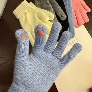 Damen Strickhandschuhe mit offenen Fingerspitzen für Touchscreens in vielen Farben