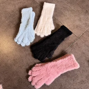 Winter-Plüschhandschuhe in Blau, Creme, Schwarz und Rosa für weichen Kälteschutz