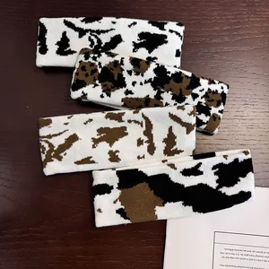 Knitted Headband Cow Leopard Pattern Elastic Woolen Hairband For Women Men Sports Yoga Outdoor Fashion Hair Accessories