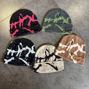 Women's Fashion Graffiti Jacquard Knitted Beanie Hat Winter Warm Cuffed Street Casual Cotton Blend Wool Cap