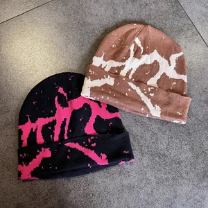 Fashionable striped jacquard knit beanies with street style patterns for winter