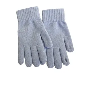 Weiche lila Strickhandschuhe für Damen mit Thermofutter und gerippten Elastikbündchen