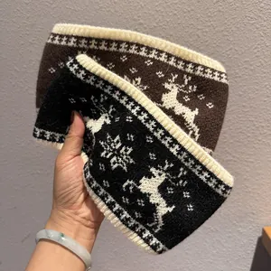 Winter Knitted Reindeer Jacquard Headband For Women Warm Ear Warmer Hair Band Nordic Style Snowflake Pattern Hair Accessories Gift