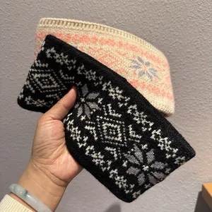 Bandeau tricoté style français motif flocon de neige avec large bande élastique