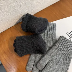 Men's winter knit gloves in charcoal and grey with warm ribbed cuffs and thick texture