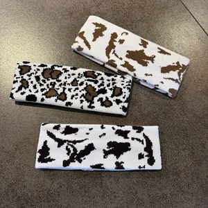 Three-piece set of knitted cow and leopard print elastic sports headbands for men and women