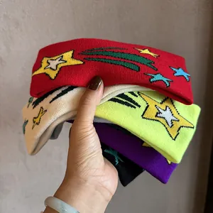 Mode Gestrickte Wolle Stirnband Für Männer Frauen Hip Hop Stern Sternschnuppe Muster Elastische Sport Haarband Winter Warm
