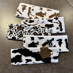Knitted Woolen Yarn Cow Leopard Pattern Sports Headband For Women Men Outdoor Elastic Hair Band Casual Headwear Accessory