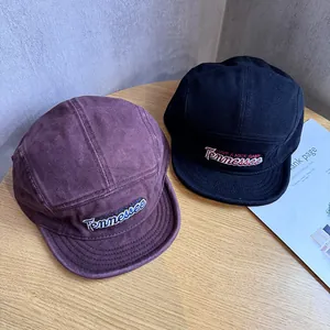 Vintage short brim camp caps in purple and black canvas with Tennessee embroidery