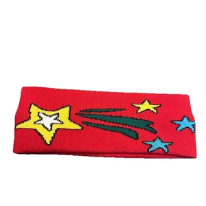 Elastisches rotes Strick-Sportstirnband mit bunten Sternmustern und Kometen-Design