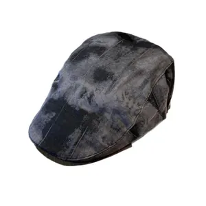 Vintage tie-dye flat cap for women with a grey and black marble texture for a chic look