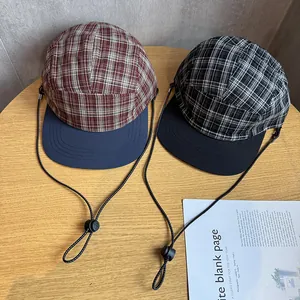Cappellino da Baseball a 5 Pannelli Plaid Vintage per Uomo Donna Protezione Solare Outdoor Regolabile Cappello Camper Con Coulisse
