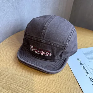 Detail of vintage washed canvas camper hat with Tennessee embroidery and flat brim