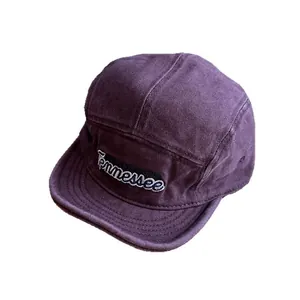 Retro purple cotton five-panel camper cap with Tennessee embroidery and short brim