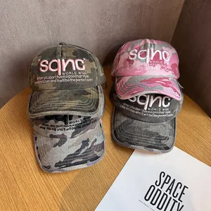 Camouflage Baseball Cap Cotton Polyester Blend Letter Embroidery Vintage Streetwear Adjustable Sun Hat For Women Men Outdoor