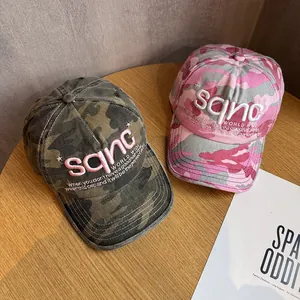 Pink and jungle camouflage baseball caps with 3D embroidery and cotton twill texture