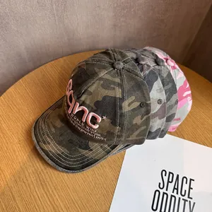 Pink embroidery camo baseball caps in multiple colors for outdoor sun protection