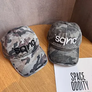 Pink embroidery camouflage baseball cap with 3D logo in grey and green camo